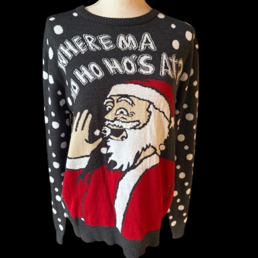 Santa’s North Pole approval ladies crewneck sweater “Where Ma Ho Ho Ho’a At” M